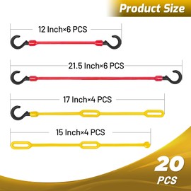 HOXWELL Rubber Bungee Cords with Hooks Heavy Duty Outdoor, 20 PCS Include 12’’, 15’’, 17’’ and 21.5’’, Bunjee Chords Assorted Sizes with Ball, Bungee Straps for Tarp, Cars, Camping and Trips