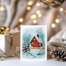 QUILLCRAFT Christmas Home with Tree and Chimney Card, Christmas Card, Merry Xmas Religious Greeting Card, Artful Quilling Quilled Card for Holiday, New Year, Mom, Dad, Grandma, Friend, Boss