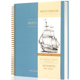 9 x 12 inches Hardcover Sketchbook for Drawing 120 Sheets Spiral Bound Sketch Pad Premium Art Sketchbook Artistic Drawing Painting Writing Paper(68lb/100gsm) for Kids Adults Beginners Artists, Blue