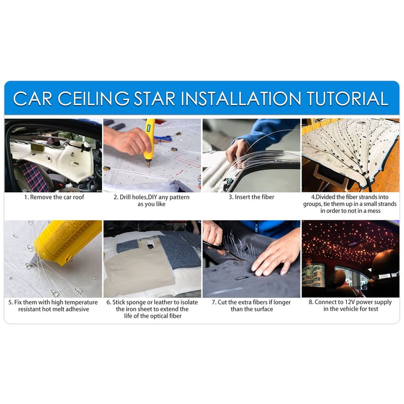 ATOKEE 16W Twinkle 400pcs Starlight Headliner Kit, 0.03in 9.8ft Fiber