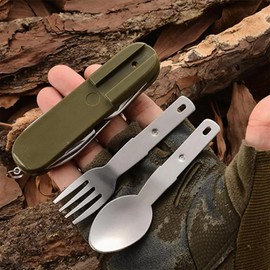Xiciki 5-in-1 camping cutlery set, offers practical camping cutlery for 1 person and German armed forces cutlery. Perfect for camping, hiking, picnic and travel, ideal for outdoor activities.