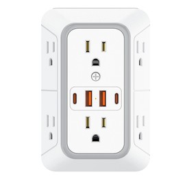 Outlet Extender 6 AC Surge Protection 1050J,Wall Charger 2 USB A&2 USB C