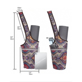 DOYOGI Ethnic Pattern Yoga Mat Bag, Multi-functional Large Capacity Shoulder Bag with Pocket, Fashionable Crossbody Bag for Fitness Exercise - Color: Army Green, Size: one-size