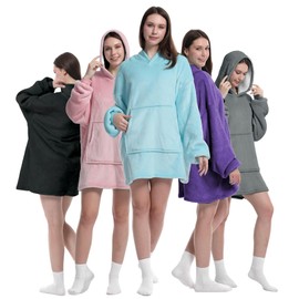 K-MART Wearable Blanket Hoodie, Oversized Hoodie Women and Men, Thick Blanket Snuggle Hoodie, Ultra Soft Flannel Sherpa Hoodie Blanket with Sleeves and Giant Pocket, Aqua Blue