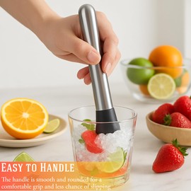8" Stainless Steel Cocktail Muddler – Professional Drink Muddler for Mojitos, Mint, Fruits & Herbs – Bartender Tool with Nylon Head for Home Bar, Ice Crusher, Lemon Smasher & Kitchen Use