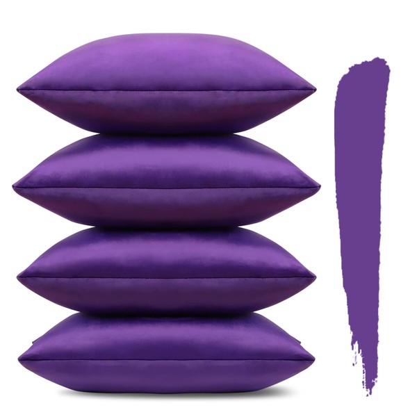 Sungeek Set of 4 Decorative Cushion Covers Solid Soft Velvet