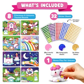 Funcils Dot Art Activity - Unicorn & Princess Sticker Art Kit, Arts and Crafts for Kids, Toddler Craft Supplies, Gifts for Boys & Girls Age 3, 4, 5, 6, 7 Year Old - Toys & Travel Activities for Kids