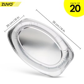 Zuvo Zuvo Serving Platters for Party Food - Pack of 20 - Large Aluminium Foil Trays - 35x23cm / 14" - Oven & Freezer Safe Buffet Serving Platters for Parties