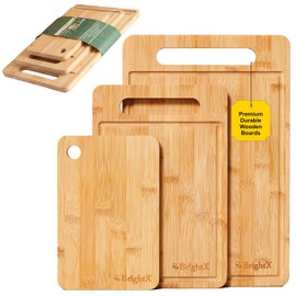 BRIGHTX Premium 3pc Bamboo Cutting Boards for Kitchen - Small, Medium & Large Wooden Cutting Boards for Kitchen | BPA-Free, Dishwasher Safe Cutting Board Set | Best Non-Toxic Wood Cutting Board Set