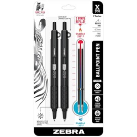 Zebra Pen X-701 Tactical Ballpoint Pen and Refills, 0.7mm Fine Point, Black Ink, 2 Pens and 2 Refills