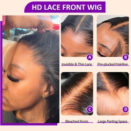 28 Inch 13x6 Body Wave Lace Front Wigs Pre Plucked HD Transparent Lace Frontal Wig Glueless 180% Density Human Hair with Baby Hair for Women