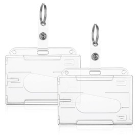 TIESOME TIESOME Ausweishalter mit Schlüsselanhänger, 2er Pack strapazierfähiger Ausweishalter Schlüsselanhänger Hartplastik durchsichtiger Kartenschutz Daumenschlitz Kartenetui Schule Bürobedarf (horizontal)