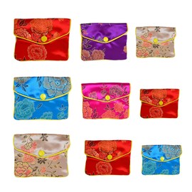 Baitaihem 9 Pack Jewelry Purse Pouch Gift Bags Chinese Silk Style Brocade Embroidered Bag,Multiple Colors(Small&Medium&Large)