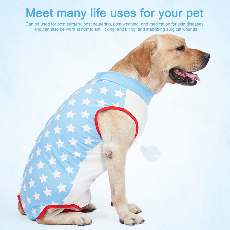 Dog Recovery Suit Blue Stars Pattern Prevents Licking Cotton Pet