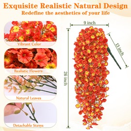 Dolicer 2 Packs Look Real Artificial Fall Flowers Mums for Outdoors, Realistic Faux Mums for Outdoor Planters, UV Resistant Fall Flowers Artificial for Decoration Front Porch (Mixed Orange)