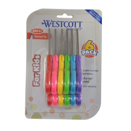 Westcott Right- & Left-Handed Scissors For Kids, Back to School, Classroom Supplies, 5-Inch Pointed Safety Scissors, Assorted, 6 Pack (16455)