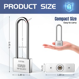 Lengthened Padlock with 6 Keys, 50mm Long Shackle Padlock High Security Locker Heavy Duty Keys Lock for Warehouses Container Doors Garage Shed Gates Bicycle