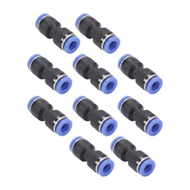 Motoforti Push to Connect Air Fittings 6mm / 1/4" Straight Through Air Line Quick Connector Plastic 10 Pcs Blue Black Silver Tone