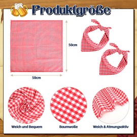 Zidoley 2 Stück Trachtentuch, Oktoberfest Accessoires für Damen Herren, Oktoberfest Outfit Trachten Halstuch Zubehör, 50 * 50cm, Chequered Trachtenhalstücher Bayern Dreieckstücher (Rot Weiß)