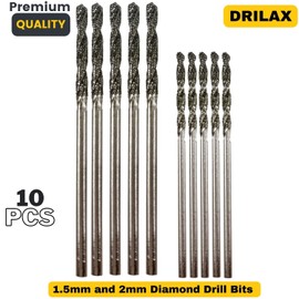 Diamond Drill Bit 1.5mm 2mm Set 10 Pcs Jewelry Beach Sea Glass Shells Gemstones 10 Pieces 1.5 and 2 mm 5 ea. Twist Bits Kit Pack by Drilax