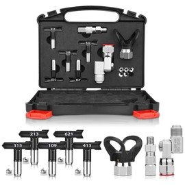 9 Piece Airless Spray Tips Set with 5 Airless Spray Tips,1 Hose Swivel Joint,1 Paint Gun Swivel Joint,1 Tip Guard and 1 Spraying Equipment Storage Box