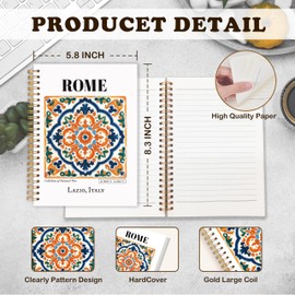 URLLUAE Vintage Italy Travel Notebook, Vintage Mediterranean Travel Journal for Women, ROME Lazio Italy Tile Art Aesthetic Spiral Notebook for Work Office Supplies, 5.5x8.3 Inch 164pages