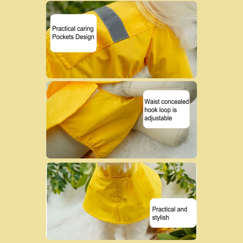 Dog Raincoat Waterproof Breathable Adjustable Hooded Dog Raincoat with Pocket