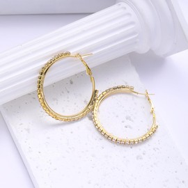 Hoop Earrings Gold for Women with Crystals 5 cm Diameter Women's Earrings Hoop Earrings Women's Jewellery Crystal Hoop Earrings, Alloy Steel, No Gemstone