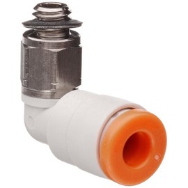 SMC KQ2L07-32N PBT & Nickel Plated Brass Push-to-Connect Tube Fitting, 90 Degree Elbow, 1/4" Tube OD x 10-32 UNF Male