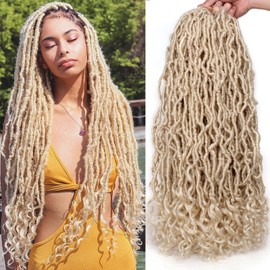 Leeven 24 Inch Blonde New Faux Locs Crochet Hair With Curly Ends for Women 2 Packs Synthetic Goddess Soft Locs Braiding Hair 613 Color Curly Wavy Pre-Looped Goddess Locs Braids Hair