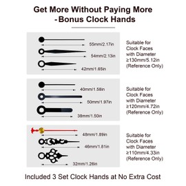 MCDFL Clock Mechanism Replacement 3 Set Quartz Movement Silent Battery Operated Non-Ticking Powered Wall Watch Motor Hands Insert DIY Clocks Making Works Repair Parts Kit 6mm/0.24in Thread Length 227S