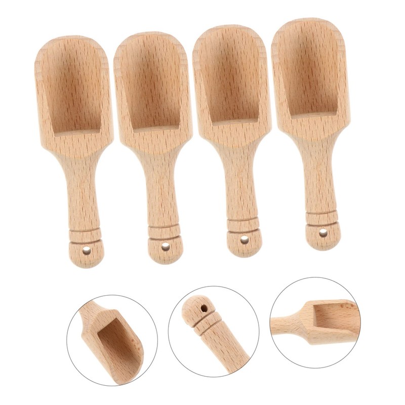 SHOWERORO 4pcs Wooden Condiment Spoon for Maldon Salt Rock Salt