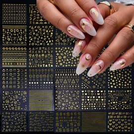IDDFEVE 30 Sheets Moon Star Nail Art Stickers - Minimalism Line Self-Adhesive 3D Nail Decals for DIY Golden Manicure