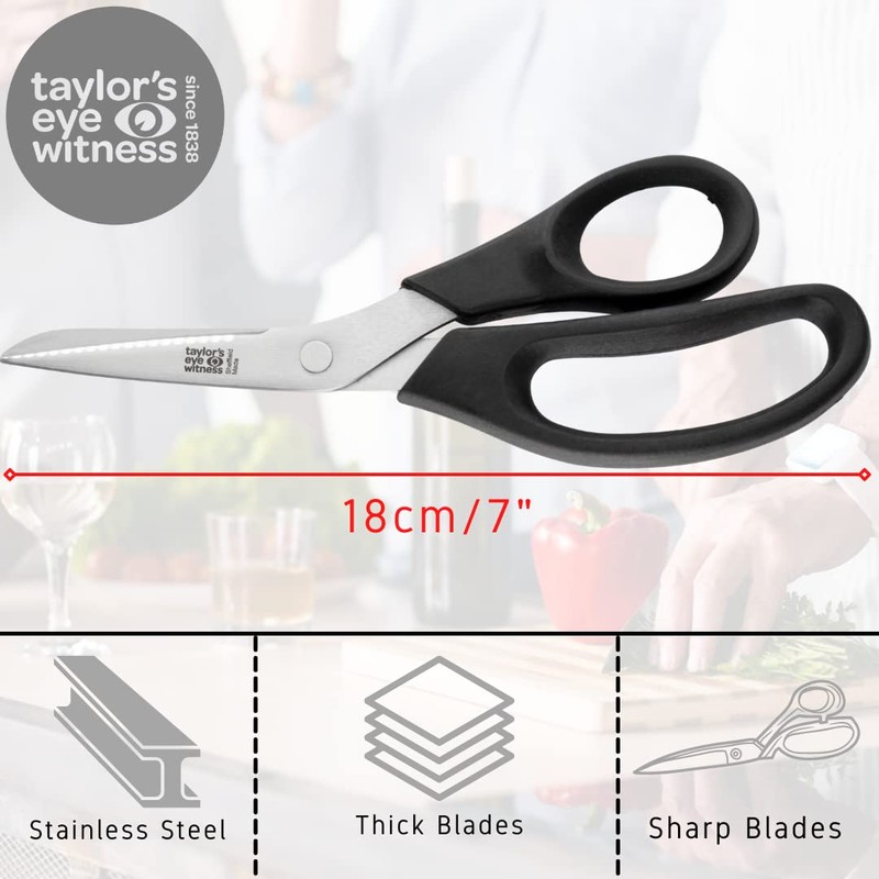 Scissors and Shears (Black, Kitchen (18cm/7" Serrated Blade Left Handed)