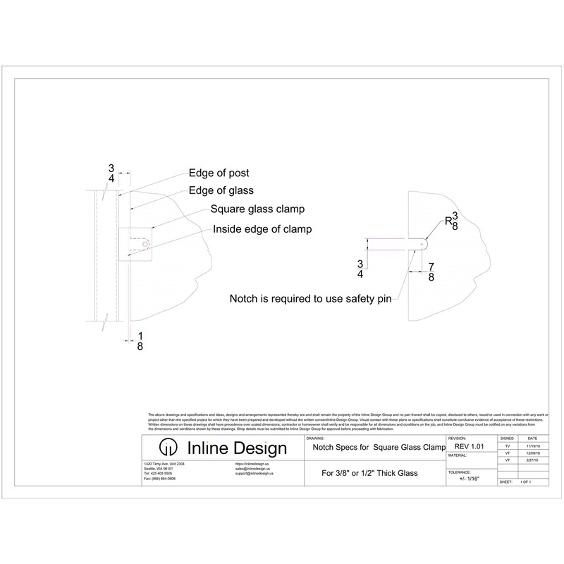 Glass Clamp Large Heavy Duty Square 2.17" for 3/8", 1/2"