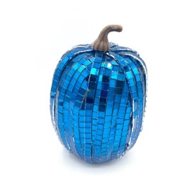 5" Blue Disco Mosiac Mirror Pumpkin, autumn fall decor