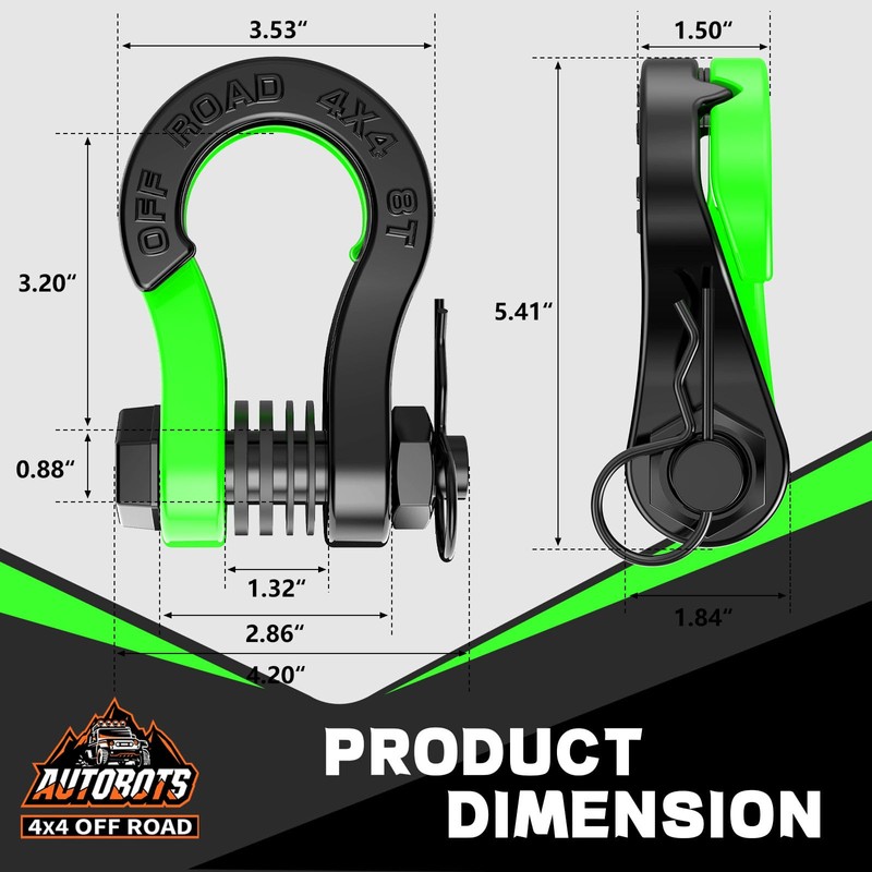 AUTOBOTS Tigertooth D Ring Shackles 45,000lb Break Strength, 3/4”Shackle D