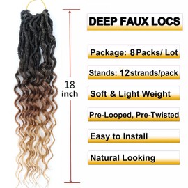 LYCSOU 18 Inch Faux Locs Crochet Hair Soft Goddess Locs Crochet Braids Deep Wave Pre Looped Crochet Hair Extensions for Black Women