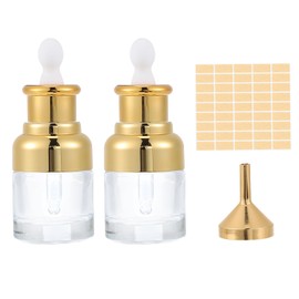 PATIKIL 0.7 oz Clear Eye Dropper Bottle for Essential Oils, 2 Pack Leakproof High Glass Perfumes Bottle with Funnel Labels for Perfumes Bottles for Storage and Travel, Gold