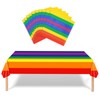 Disposable Rainbow Table Cloth with 10 PCS Napkins, Plastic Oil