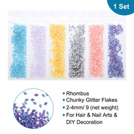 sourcing map Holographic Chunky Glitters, 6 Rainbow Chunky Glitters Resin Epoxy Accessories Crafts Sequins Decor, Rhombus Chunky Glitters Flakes for Hair Nail Art, Sparkle at Party/Festival