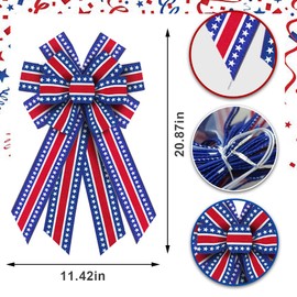 Estivaux Large 4th of July Patriotic Bows for Wreath, Memorial Day Wreath Bows American Blue Burlap Bows July 4th Patriotic Front Door Bows for Indoor Outdoor Farmhouse Decorations