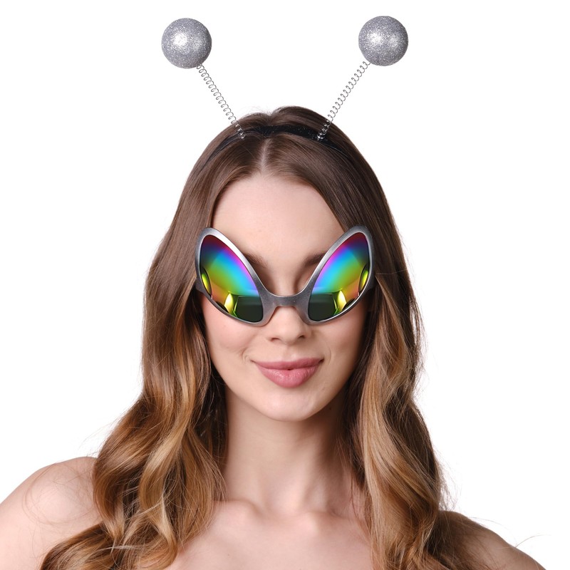 Cheerin Silver Alien Headbands & Glasses – Adult Martian Antenna