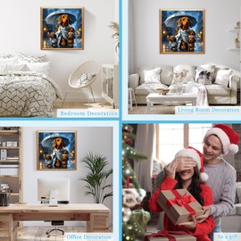 MAXBYE Dachshund Family in Rain Diamonds Painting Kit for Adults. Blue Umbrella and Street Lamp Diamond Art for Beginners, Dog Diamond Art Perfect for Home Decor 12 x 12in