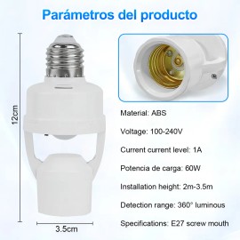 Losaitini® Socket Con Sensore De Movimiento 360°y Luminosidad E27 6pzs Interruptor De Retardo De Luz Con Sensor Ajustable 110-240 V Blanco Altura De Instalación 2-3,5 M
