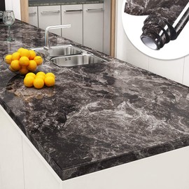 YENHOME 30"x200" Marble Peel and Stick Countertops Waterproof Contact Paper Kitchen Countertop Peel and Stick Brown Black Marble Contact Paper for Countertops Glossy Self Adhesive Marble Wallpaper