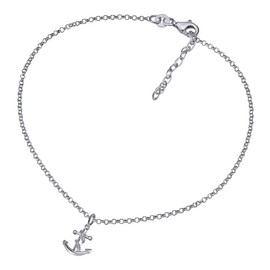 SILVEGO Women's Anklet 925 Sterling Silver with Anchor Pendant, Silver, without stone