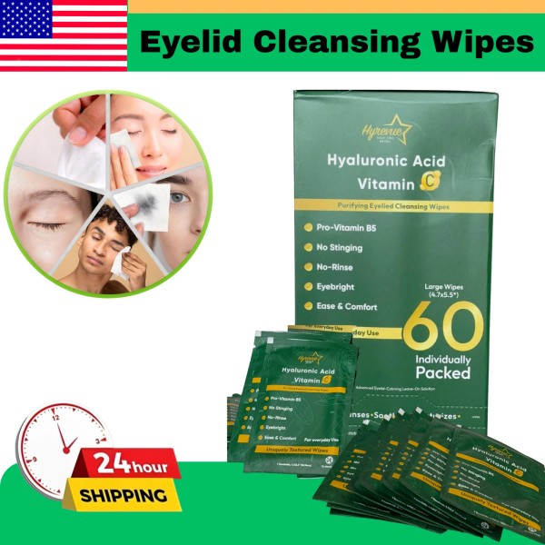 Branded Eyelid Cleansing Wipes With Hyaluronic & vitamin c 60ct