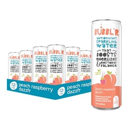 BUBBL'R peach raspberry dazzl'r, Antioxidant Sparkling Water with Natural Caffeine, 0g Sugar, Gluten Free, All Natural Flavors, 12 Fl Oz Cans, 12 Count (12 Fl Oz (Pack of 12), peach raspberry dazzl'r)