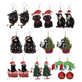 Taouzi 8 Pairs Christmas Earrings Cute Cat Christmas Acrylic Earrings Bulk Holiday Dangle Earrings Christmas Jewelry Gifts for Women
